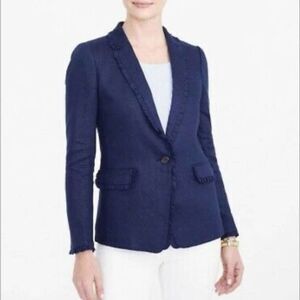 J. Crew deep navy blue Linen blazer with ruffle trim size 6